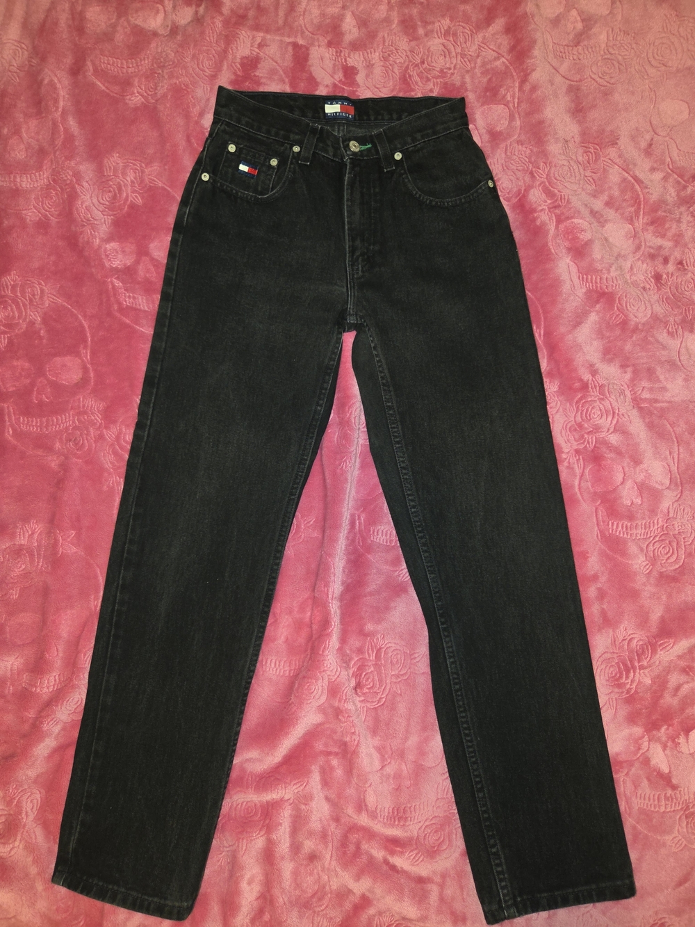 Tommy Hilfiger Women’s Black Straight Jeans with Flag Detail